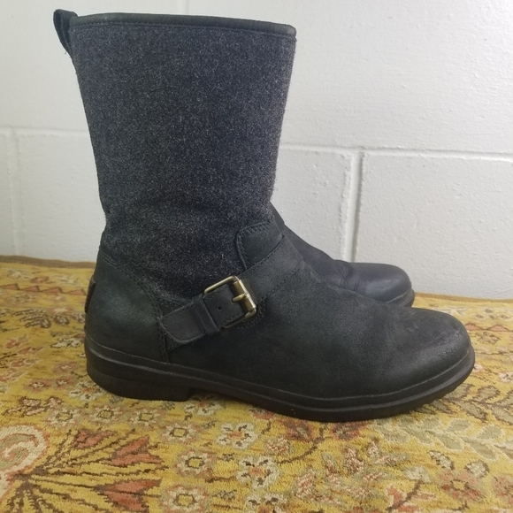 Ugg Robbie wool leather dark charcoal mid calf boots - Picture 6 of 14